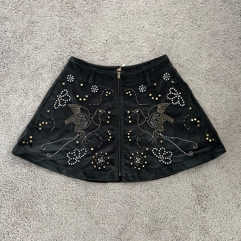 NWT Free People Quetzal Embroidered Black Velvet Skirt 6 - Picture 5 of 12